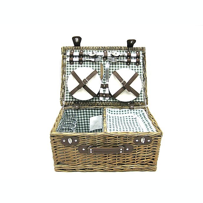 Bee & Willow Home Bee & Willow Picnic Basket with Service for Grey 4 in