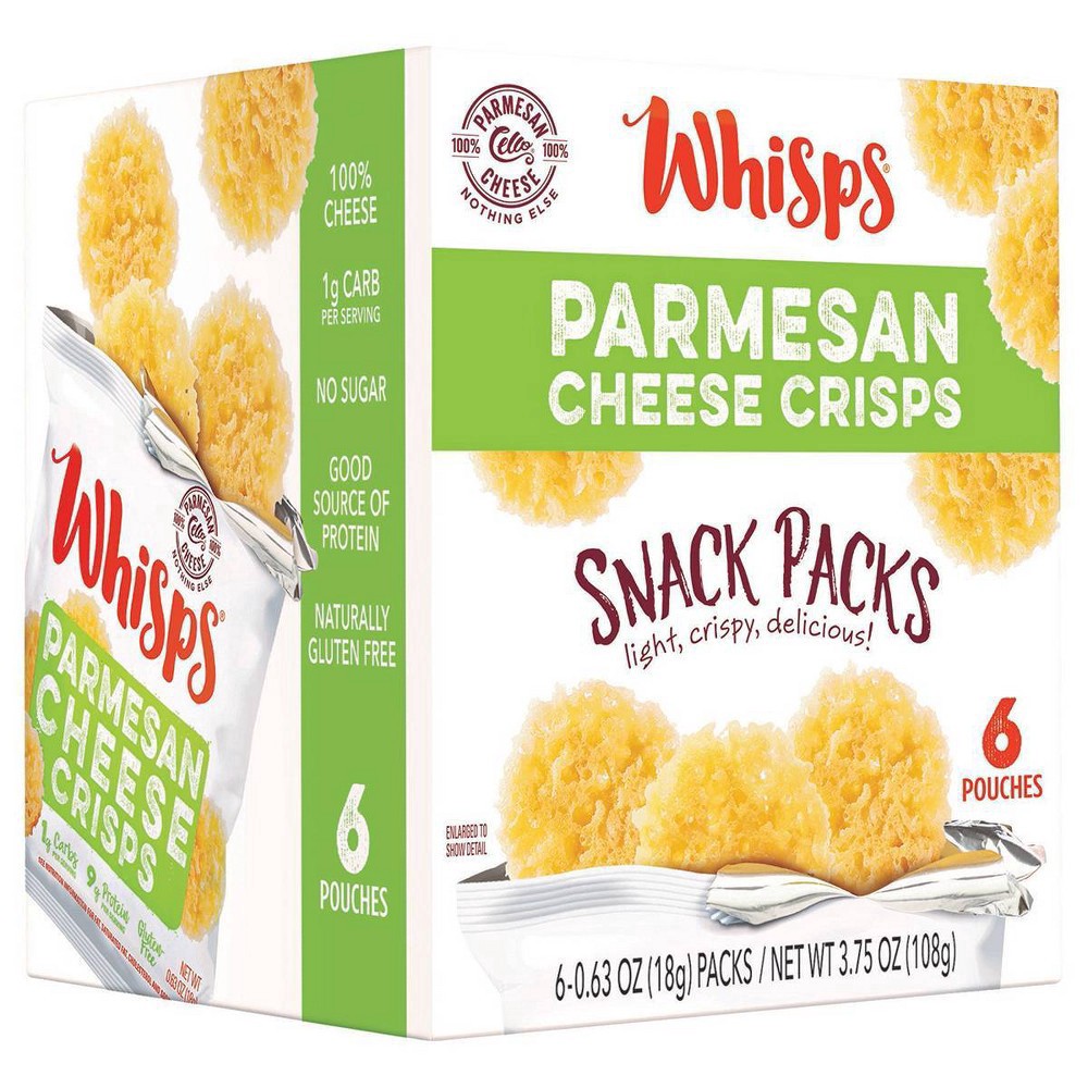 slide 5 of 5, Whisps Parmesan Cheese Crisps Snack Packs 6 Packs 0.63 oz Pack 6 ea, 6 ct