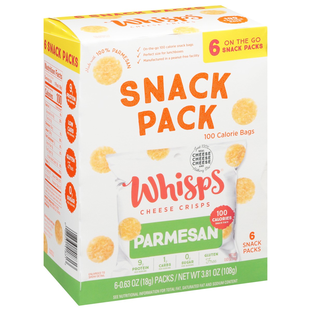 slide 1 of 5, Whisps Parmesan Cheese Crisps Snack Packs 6 Packs 0.63 oz Pack 6 ea, 6 ct