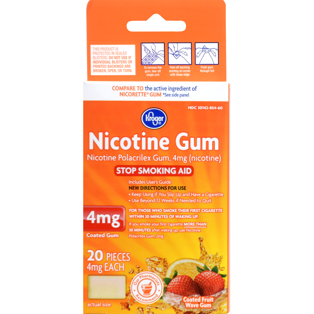 slide 1 of 1, Kroger Nicotine Polacrilex Fruit Wave Gum 4Mg, 20 ct