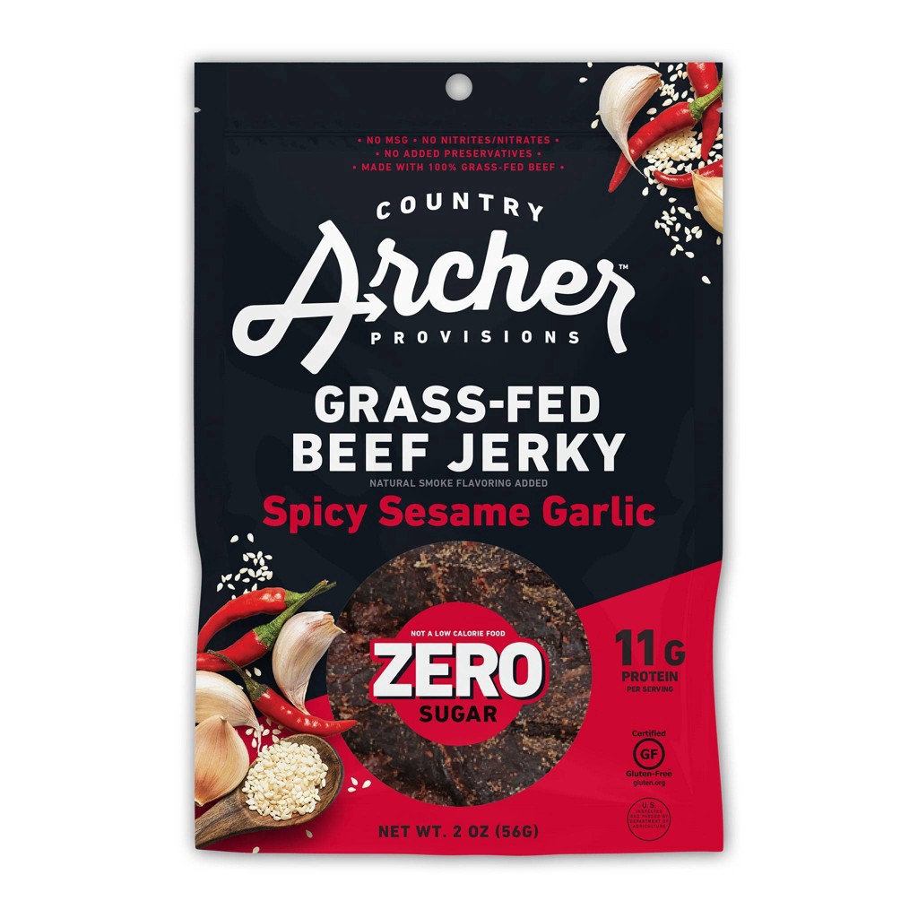 slide 1 of 5, Country Archer Provisions Spicy Sesame Garlic Zero Sugar Beef Jerky 2 oz, 2 oz