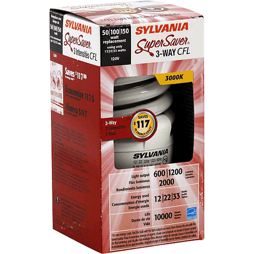 slide 2 of 2, Sylvania Super Saver Energy Efficient 600-1200-2000 Watt 3-Way CFL Light Bulb, 1 ct
