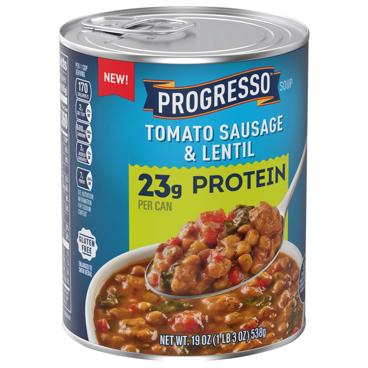 slide 2 of 4, Progresso Protein Tomato Sausage & Lentil Soup, 19 OZ, 19 oz