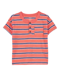 Carter's Baby Striped Cotton Blend Short-Sleeve Henley - Orange Orange/Navy 9M