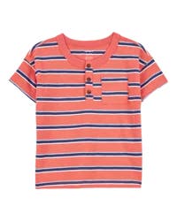 Carter's Baby Striped Cotton Blend Short-Sleeve Henley - Orange Orange/Navy 9M