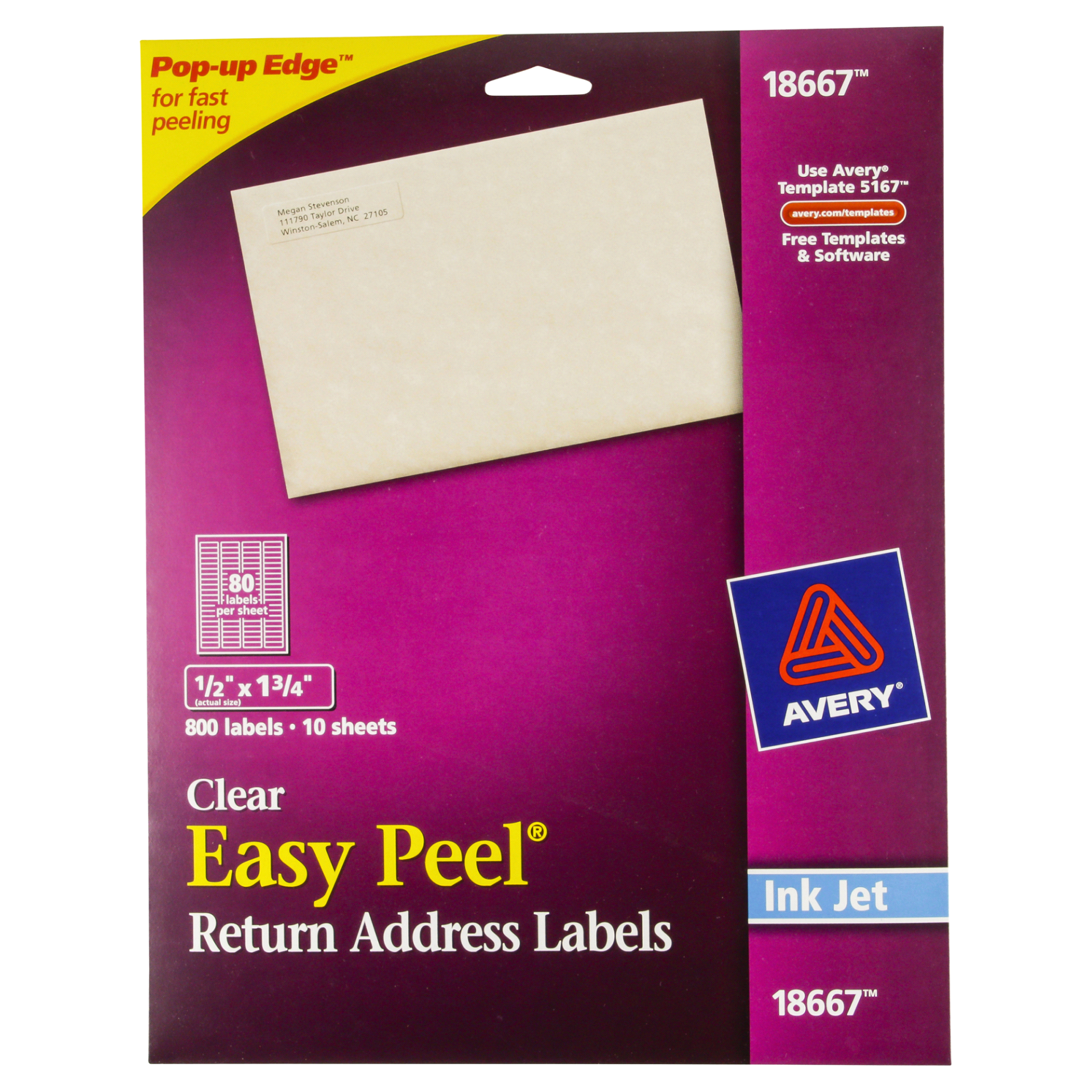 slide 1 of 2, Avery Easy Peel Return Address Labels, 18667 Permanent, Matte Clear, 800 ct; 1/2 in x 1 3/4 in