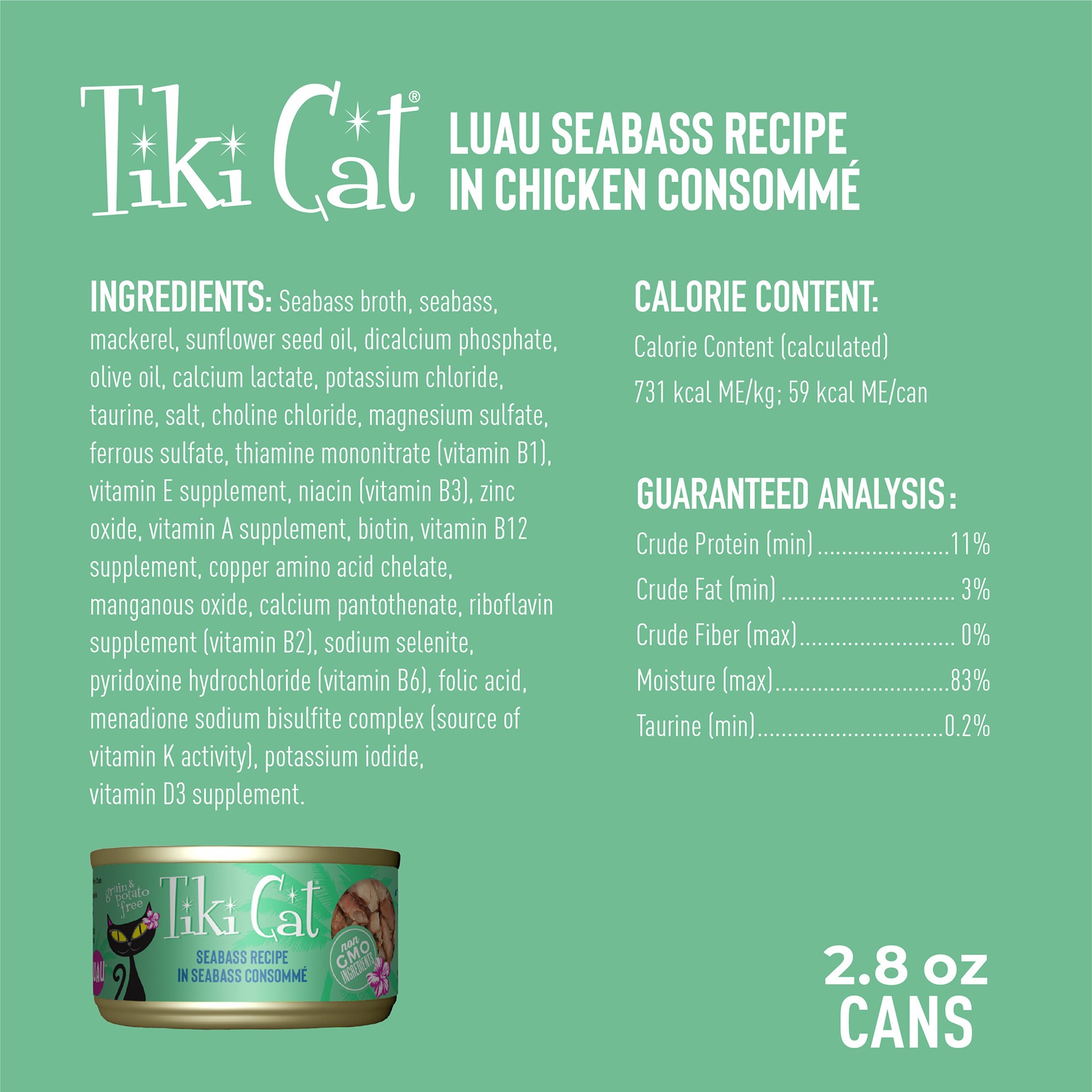 slide 2 of 8, Tiki Cat Luau Seabass Recipe Wet Cat Food, 2.8 oz