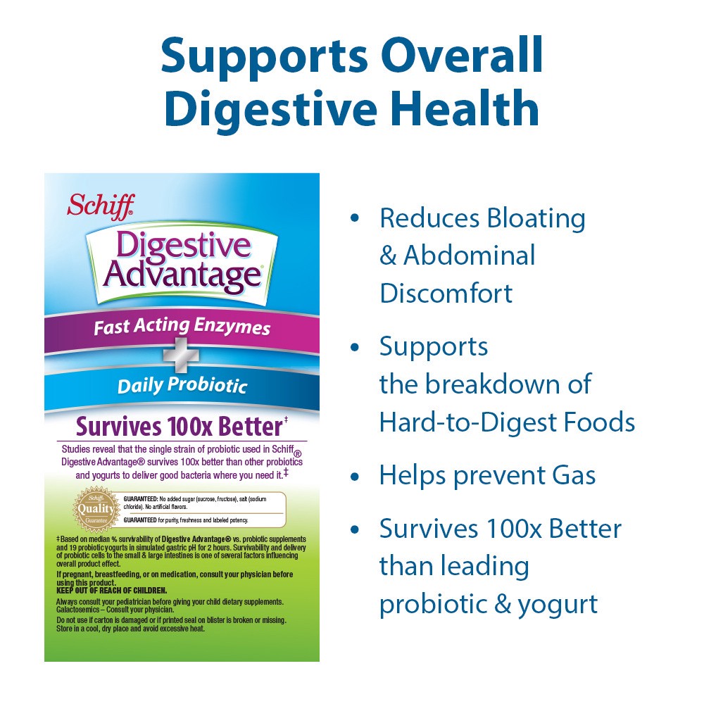 slide 3 of 3, Schiff Digestive Advantage Fast Acting Enzymes plus Daily Probiotic, 40 ct