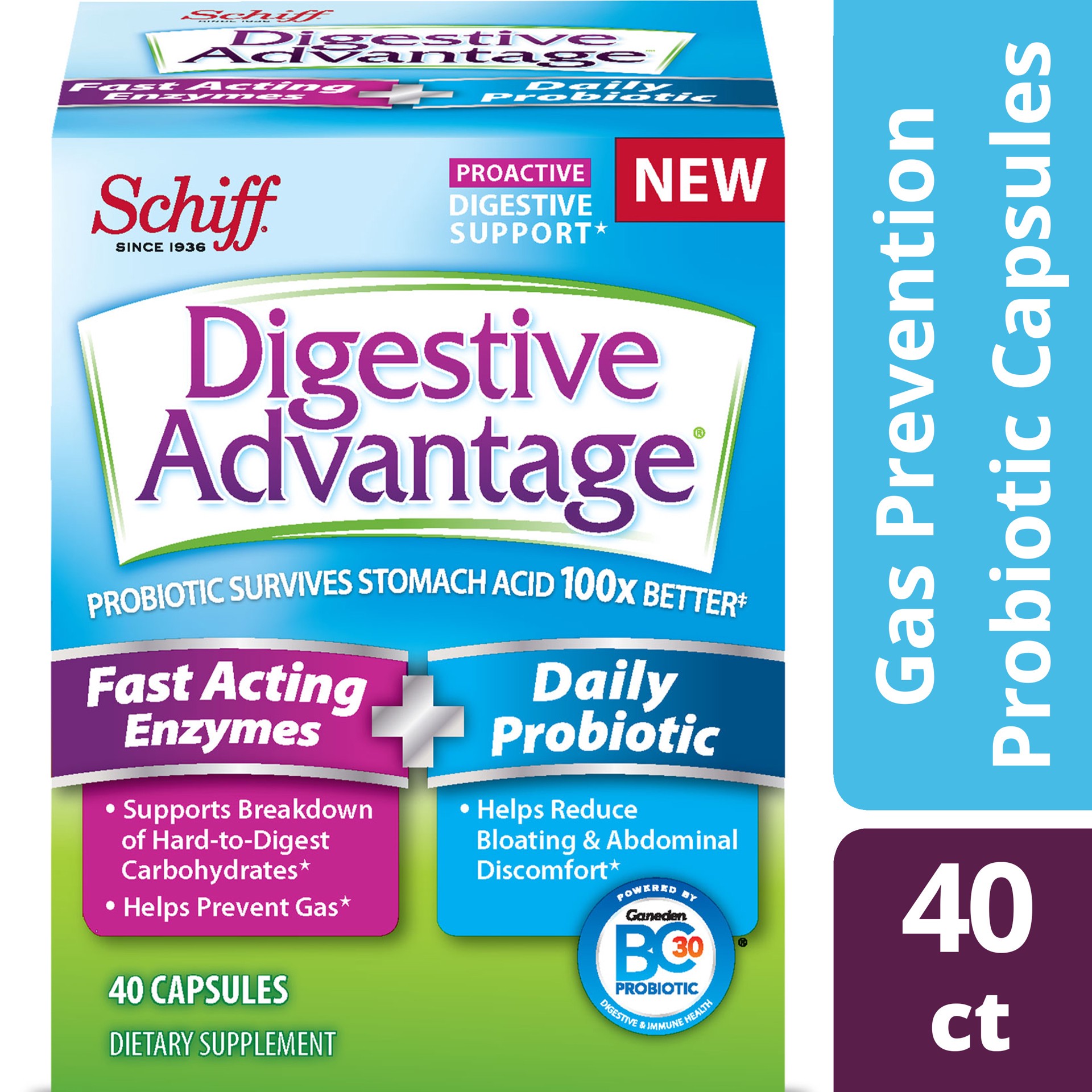 slide 1 of 3, Schiff Digestive Advantage Fast Acting Enzymes plus Daily Probiotic, 40 ct