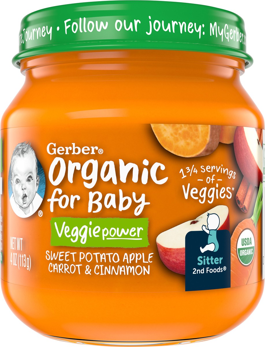 slide 7 of 9, Gerber Organic Stage 2 Baby Food, Sweet Potato Apple Carrot Cinnamon Puree, 4 oz, Jar, 4 oz