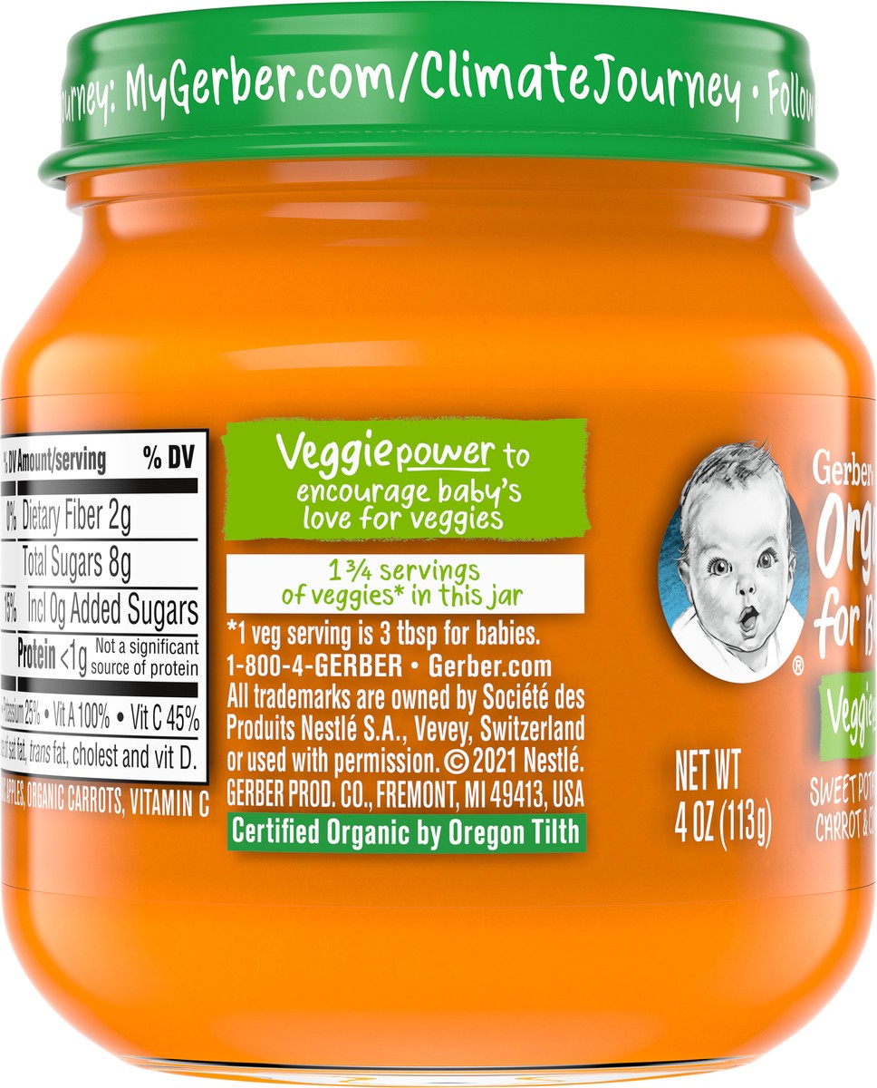 slide 9 of 9, Gerber Organic Stage 2 Baby Food, Sweet Potato Apple Carrot Cinnamon Puree, 4 oz, Jar, 4 oz