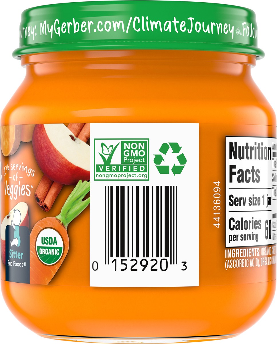 slide 6 of 9, Gerber Organic Stage 2 Baby Food, Sweet Potato Apple Carrot Cinnamon Puree, 4 oz, Jar, 4 oz