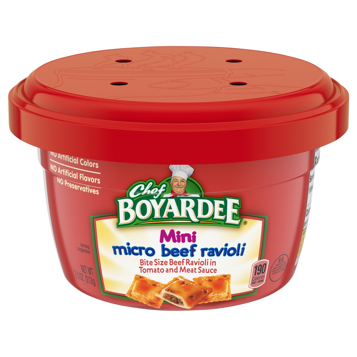 slide 1 of 5, Chef Boyardee Mini Micro Beef Ravioli in Tomato and Meat Sauce, Microwavable Meal, 7.5 oz. Bowl, 7.5 oz