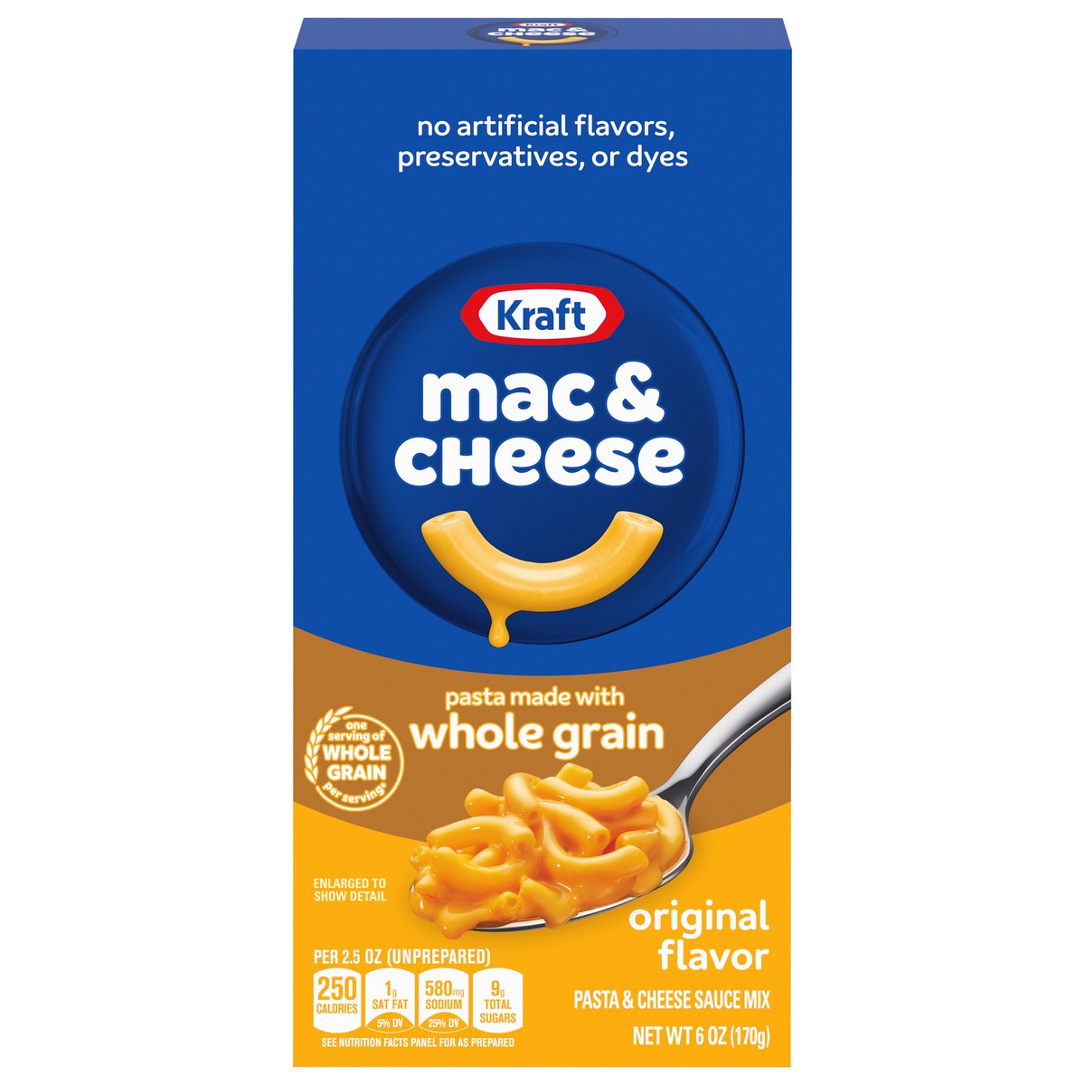 slide 1 of 5, Kraft Mac and Cheese with Whole Grain Pasta, 1 Box, for Easy Dinner or Dinner Sides, Original Flavor, No Artificial Flavors, Preservatives or Dyes, 6 oz, 6 oz