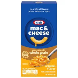 Kraft Mac and Cheese with Whole Grain Pasta, 1 Box, for Easy Dinner or Dinner Sides, Original Flavor, No Artificial Flavors, Preservatives or Dyes, 6 oz