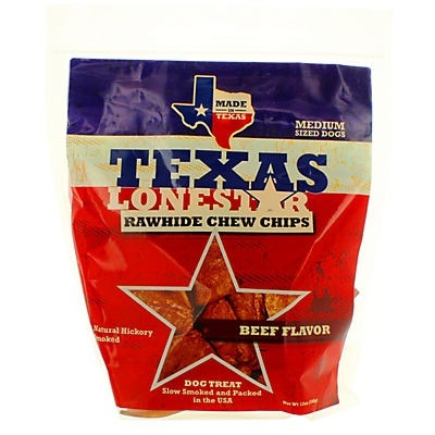 slide 1 of 1, Texas Lone Star Rawhide Chew Chips Beef Flavor, 12 oz