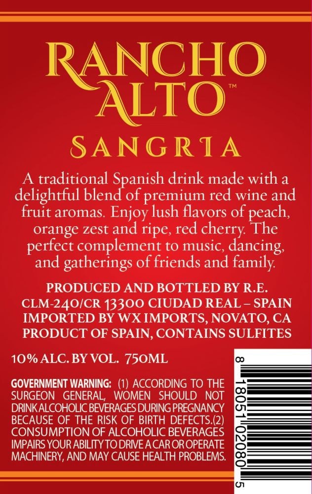 slide 2 of 2, Rancho Alto Sangria, 750 ml