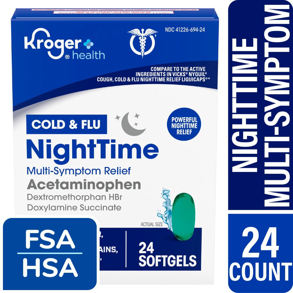 slide 3 of 3, Kroger Nighttime Cold & Flu Softgels, 24 ct