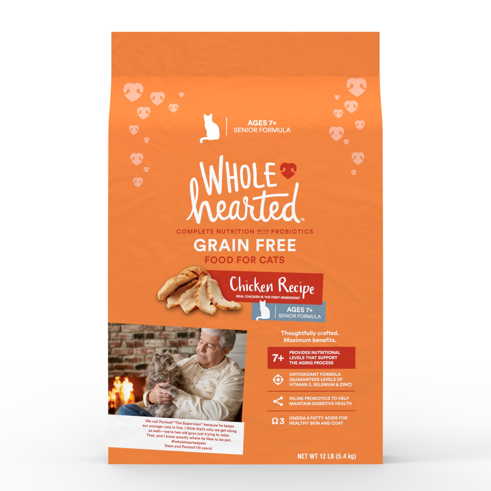 slide 1 of 1, WholeHearted Grain Free Senior Chicken Recipe Dry Cat Food, 12 lb