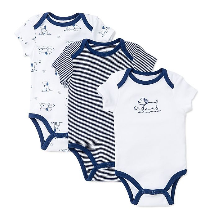 slide 1 of 1, Little Me Newborn Puppy Toile Bodysuits - White/Navy, 3 ct