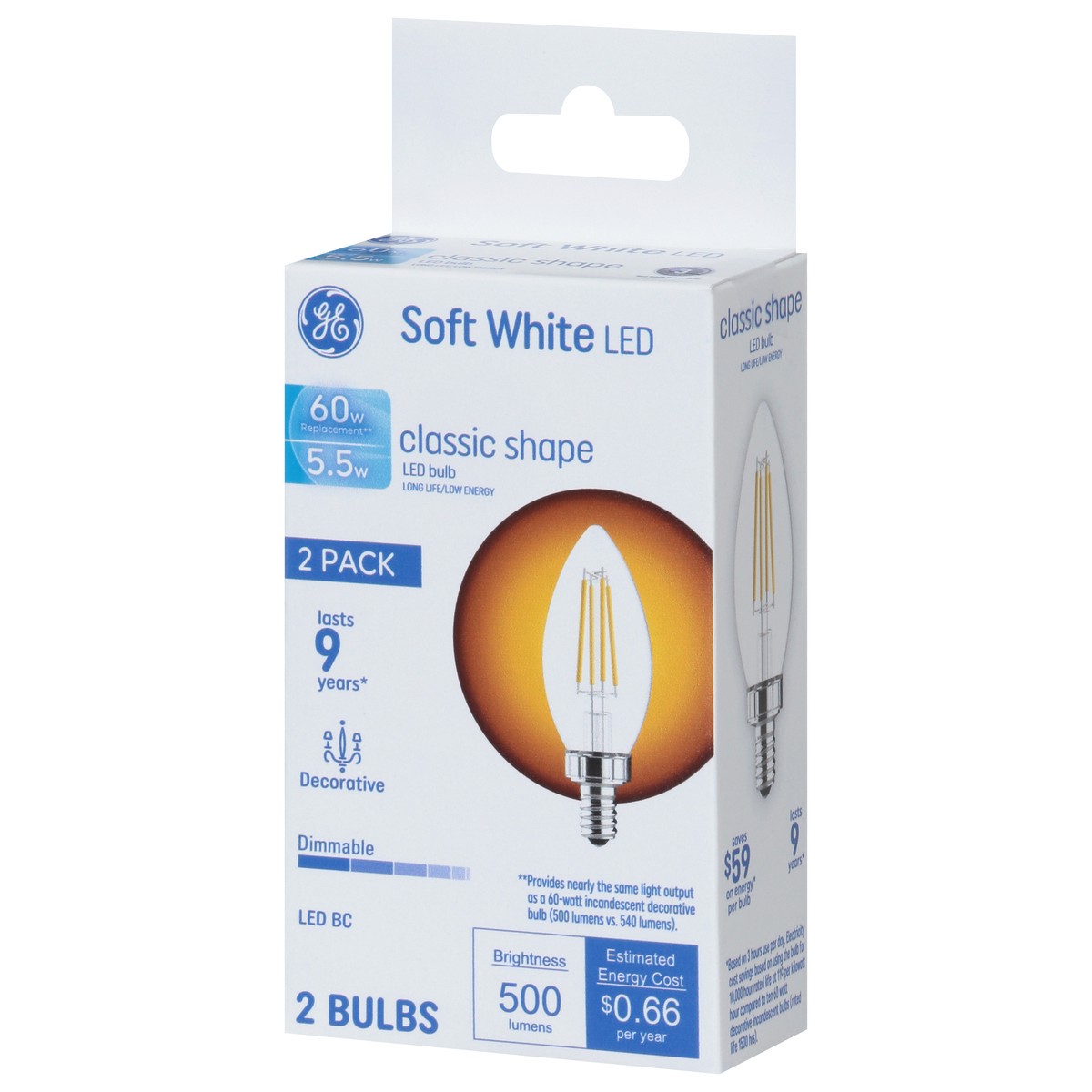 slide 2 of 4, GE LED Soft White 5.5 Watts Classic Shape Light Bulbs 2 Pack 2 ea, 2 ct