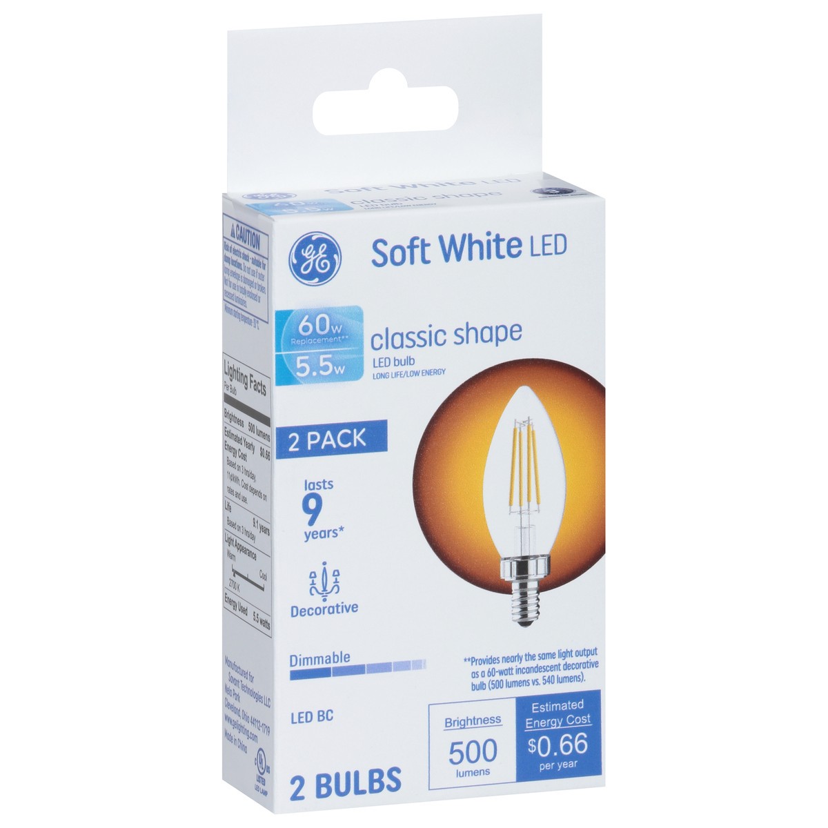 slide 4 of 4, GE LED Soft White 5.5 Watts Classic Shape Light Bulbs 2 Pack 2 ea, 2 ct