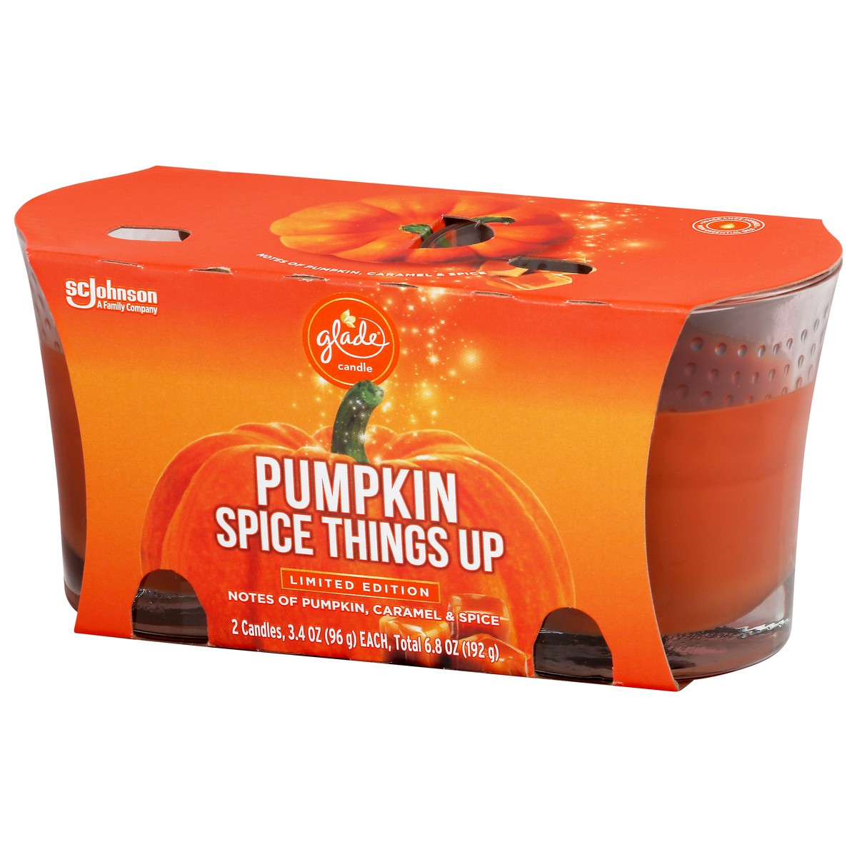 slide 9 of 9, Glade Candle, Pumpkin Spice Things Up, Twin Scented Candle, 2 x 3.4 oz, 6.8 oz