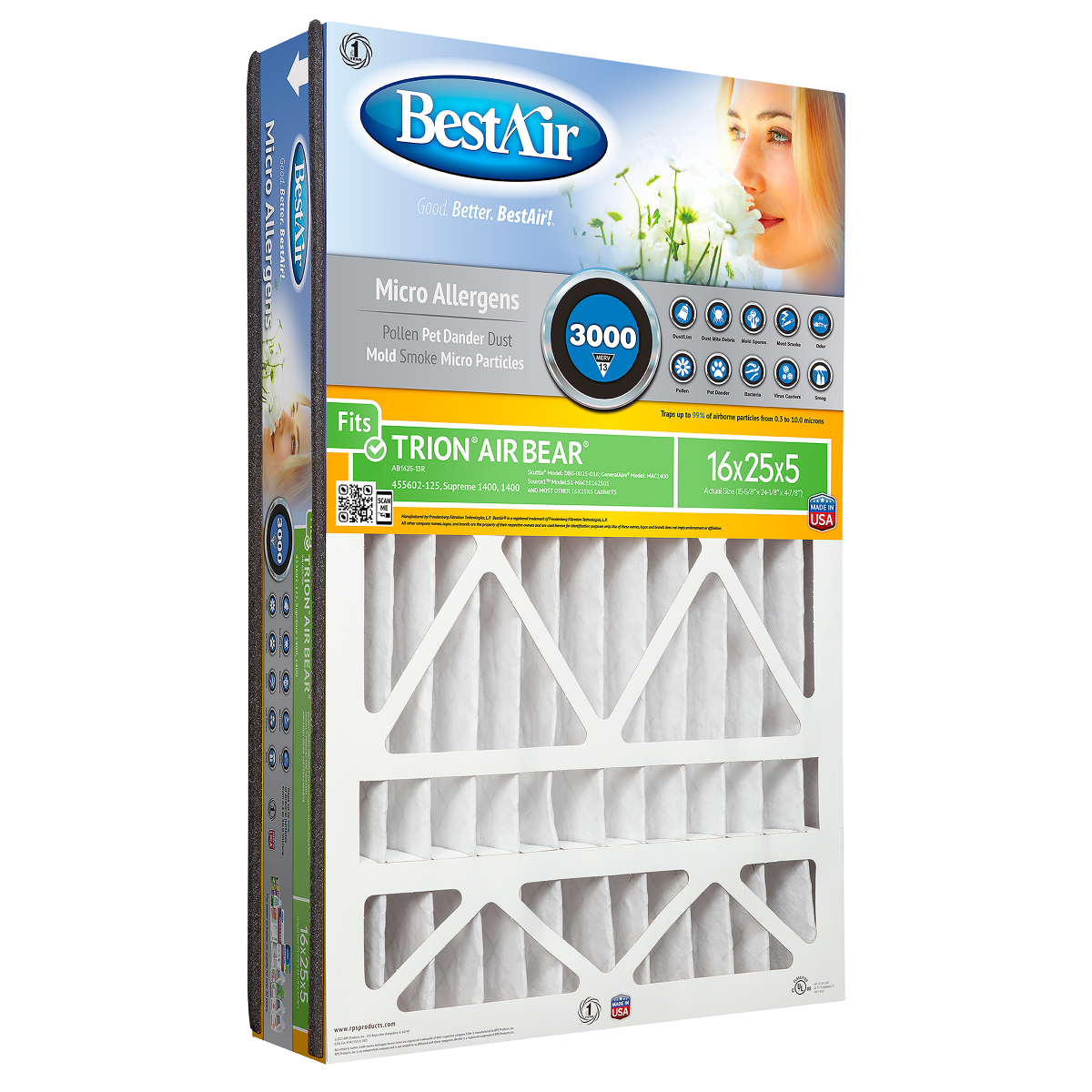 slide 1 of 1, BestAir 16-in W x 25-in L x 5-in MERV 13 Electrostatic Pleated Air Filter, 1 ct