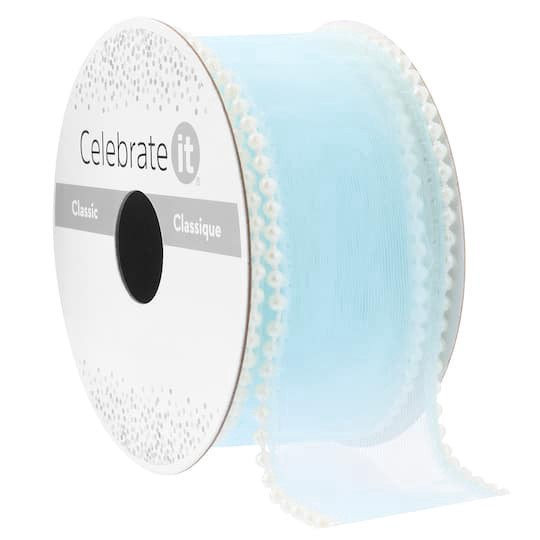 slide 1 of 2, 1.5" X 3yd. Blue Sheer Pearl Edge Ribbon By Celebrate It Classic, 1.5 in x 3 yd