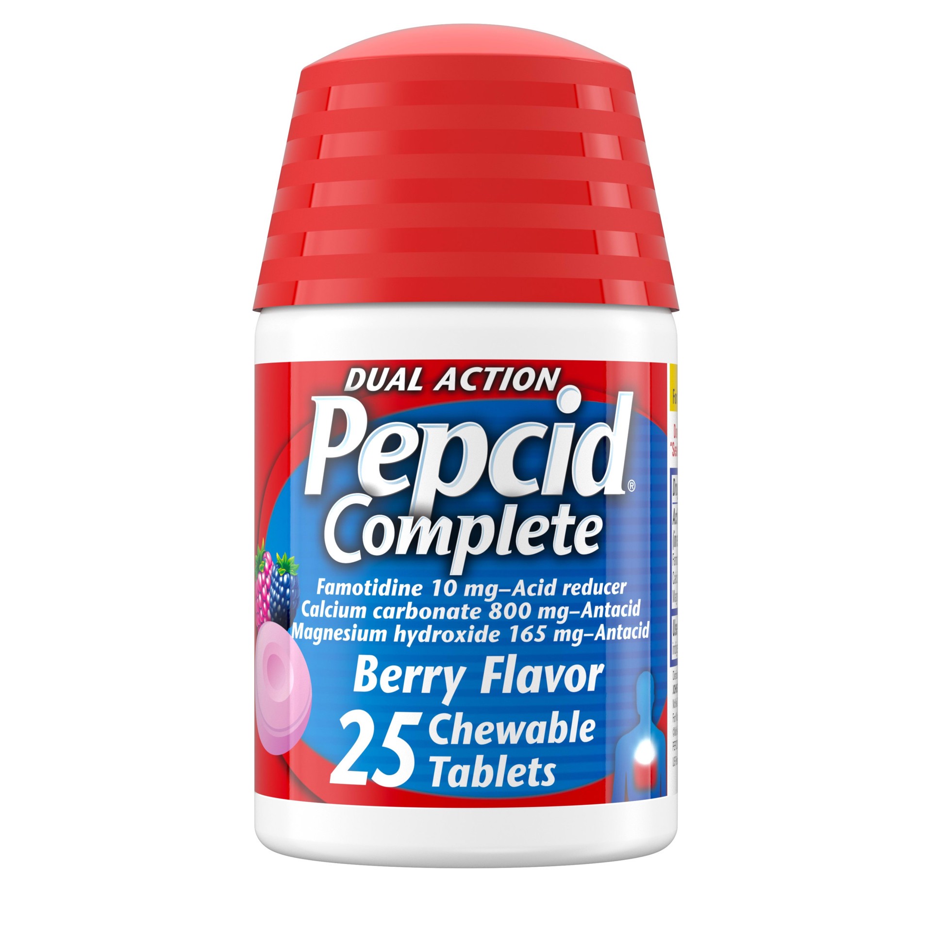 slide 1 of 12, Pepcid Complete Acid Reducer + Antacid Chewables, 10mg Famotidine, 800mg Calcium Carbonate & 165mg Magnesium Hydroxide per Heartburn Medicine Tablet, Antacid Chews, Berry, 25 ct, 25 ct