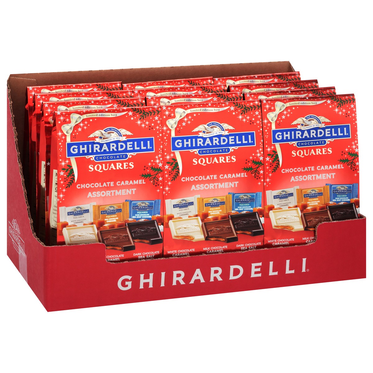 slide 2 of 11, Ghirardelli Holiday Bag Large Chocolate Caramel Assortment, 8.6000004 oz