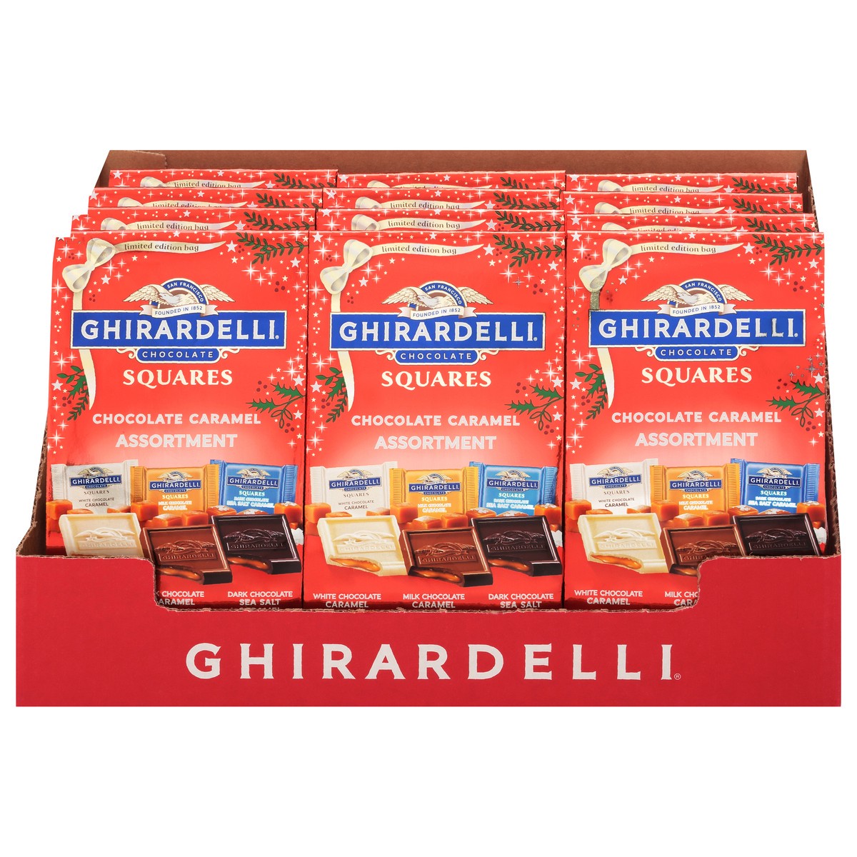 slide 1 of 11, Ghirardelli Holiday Bag Large Chocolate Caramel Assortment, 8.6000004 oz