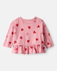 Carter's Baby Girl Heart Long-Sleeve Peplum Top - Pink Pink 12M