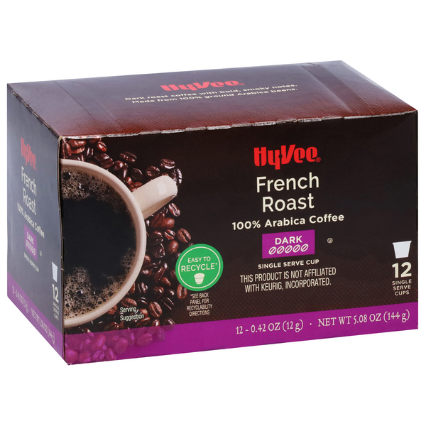 slide 1 of 1, Hy-vee Dark French Roast 100% Arabica Coffee Single Serve Cups - 12 ct, 12 ct