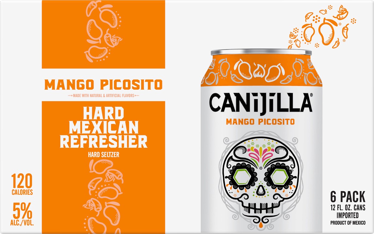 slide 4 of 4, Canijilla Mango Picosito Hard Seltzer, 6 Pack, 12 fl oz Cans, 12 oz