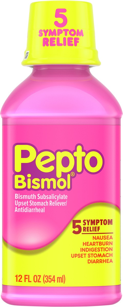 slide 2 of 4, Pepto-Bismol Liquid for Nausea, Heartburn, Indigestion, Upset Stomach, and Diarrhea - Fast Relief for 5 Symptoms, Original Flavor, 12 oz, 12 fl oz