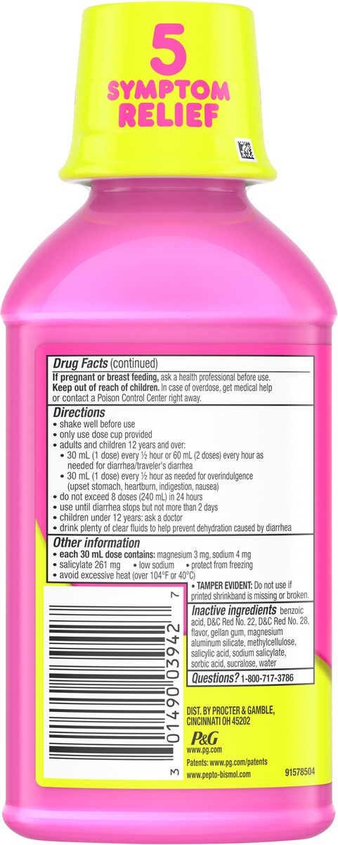 slide 4 of 4, Pepto-Bismol Liquid for Nausea, Heartburn, Indigestion, Upset Stomach, and Diarrhea - Fast Relief for 5 Symptoms, Original Flavor, 12 oz, 12 fl oz