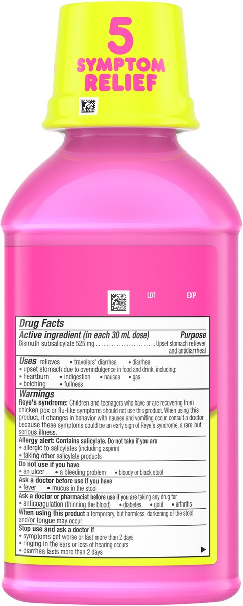 slide 3 of 4, Pepto-Bismol Liquid for Nausea, Heartburn, Indigestion, Upset Stomach, and Diarrhea - Fast Relief for 5 Symptoms, Original Flavor, 12 oz, 12 fl oz