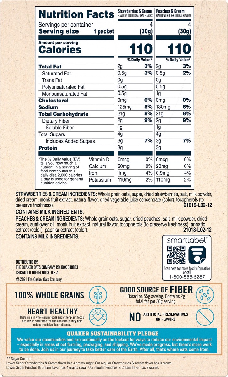 slide 2 of 8, Quaker Lower Sugar Variety Instant Oatmeal 8 ea, 8 ct