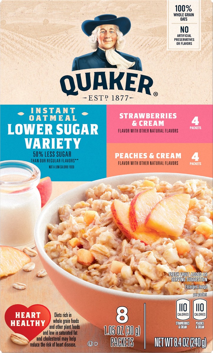 slide 1 of 8, Quaker Lower Sugar Variety Instant Oatmeal 8 ea, 8 ct