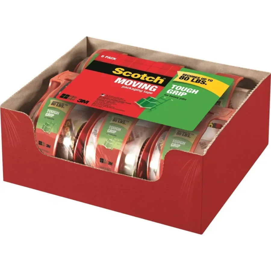 slide 3 of 5, Scotch Tough Grip Moving Packing Tape - Clear, 6 ct