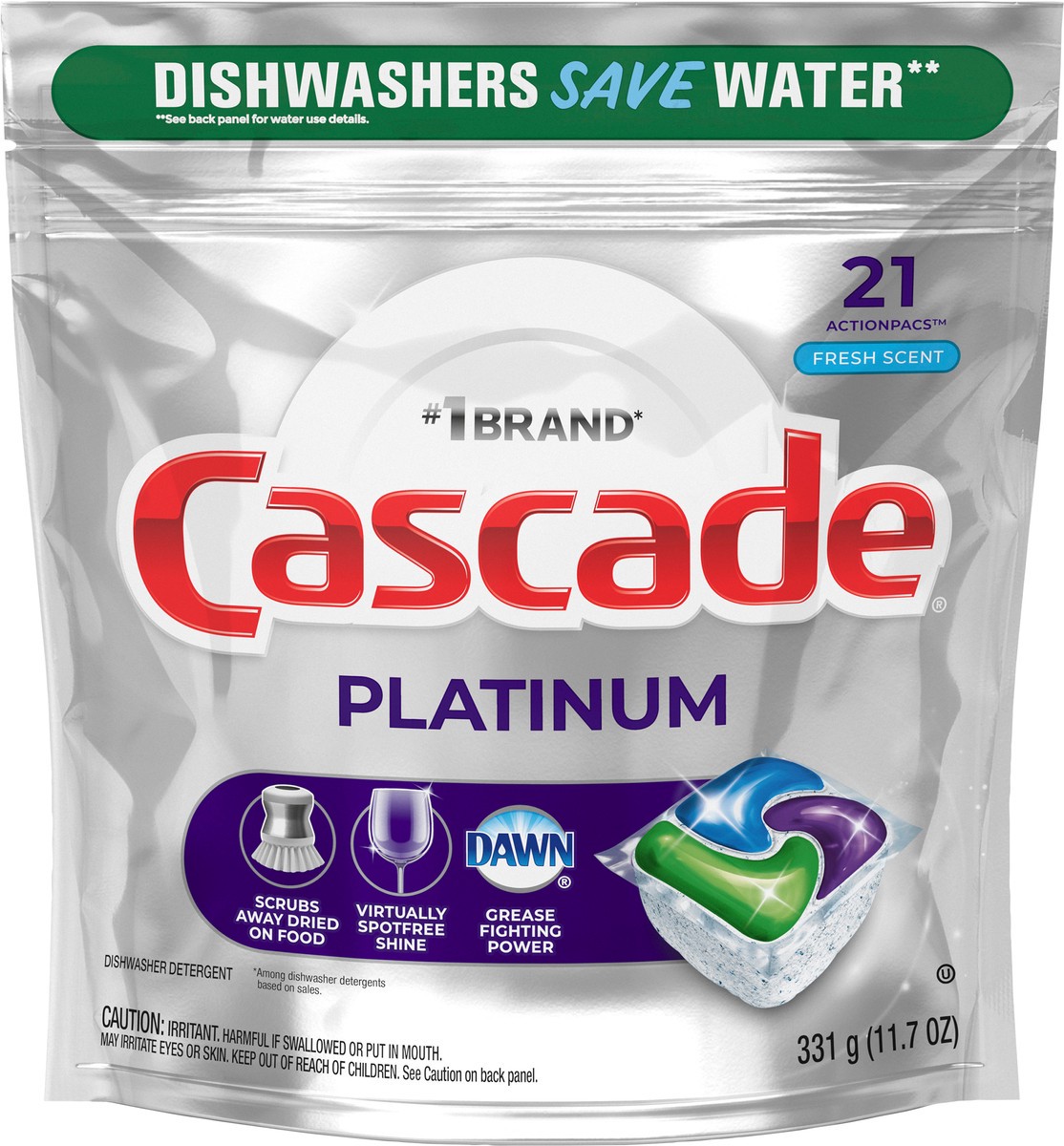 slide 3 of 3, Cascade Platinum ActionPacs Dishwasher Detergent Pods, Fresh, 21 Count, 21 ct