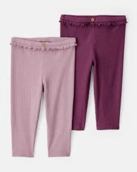 Carter's Baby Girl 2-Pack Ruffle Waist Rib Pants - Purple Blush/Purple NB