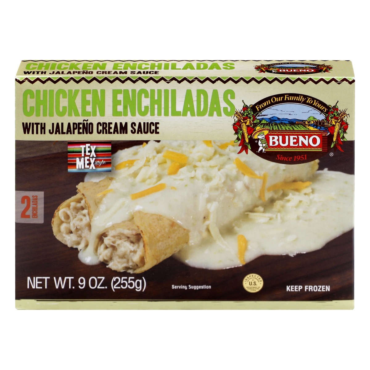 slide 1 of 1, Bueno Foods Bueno Tex Mex Style Chicken With Jalapeno Cream Sauce Enchiladas 2 ea, 2 ct