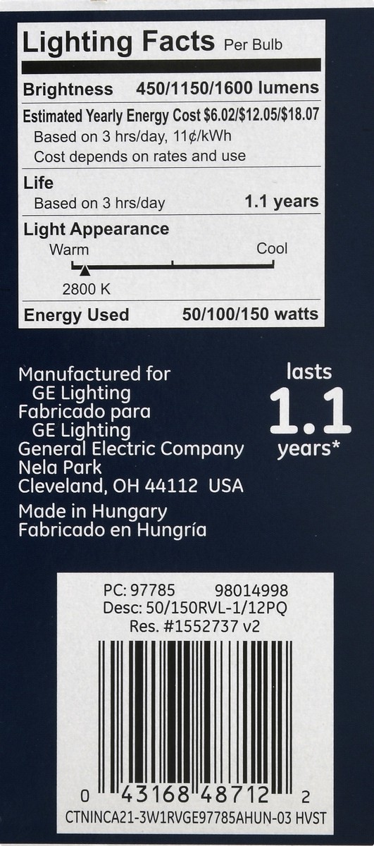 slide 3 of 11, Ge Reveal 50/100/150 Watt A21 1Pk, 1 ct