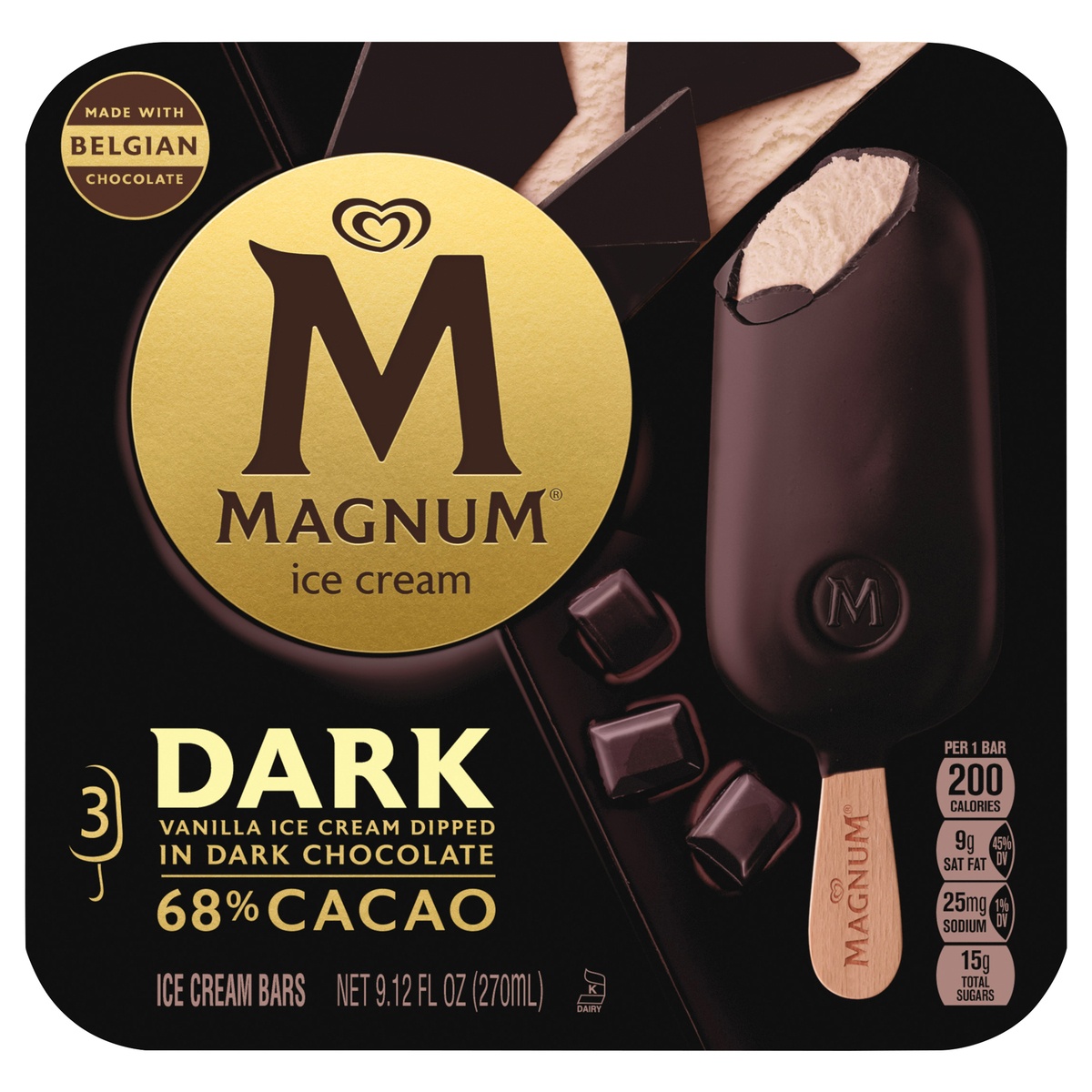 slide 1 of 8, Magnum Vanilla Ice Cream Bars Dipped in Dark Chocolate - 3ct, 3 ct