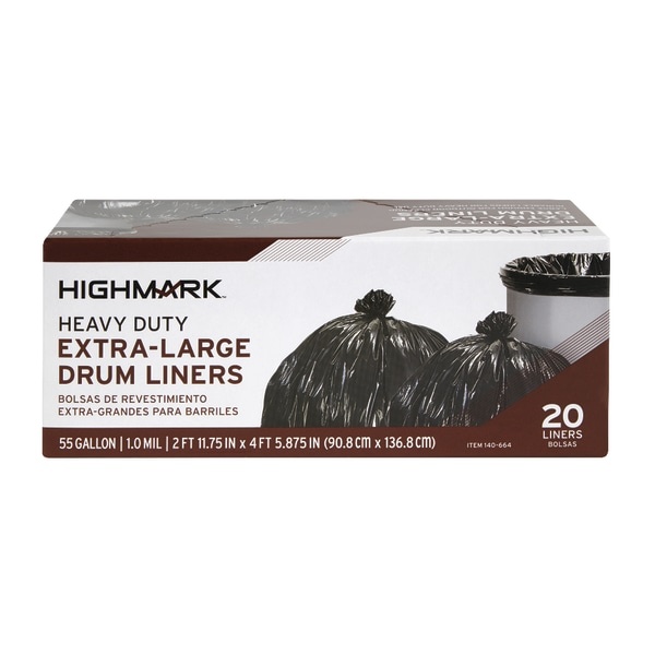 slide 1 of 1, Highmark Trash Bags, 55 Gallons, Box Of 20 Bags, 20 ct