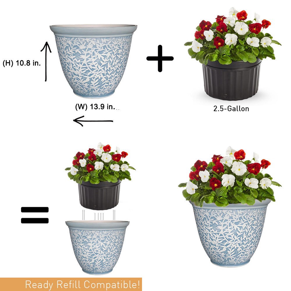 slide 3 of 6, Ready Refill 13.94-in W x 10.83-in H Slate Blue Plastic Traditional Indoor/Outdoor Planter, 1 ct