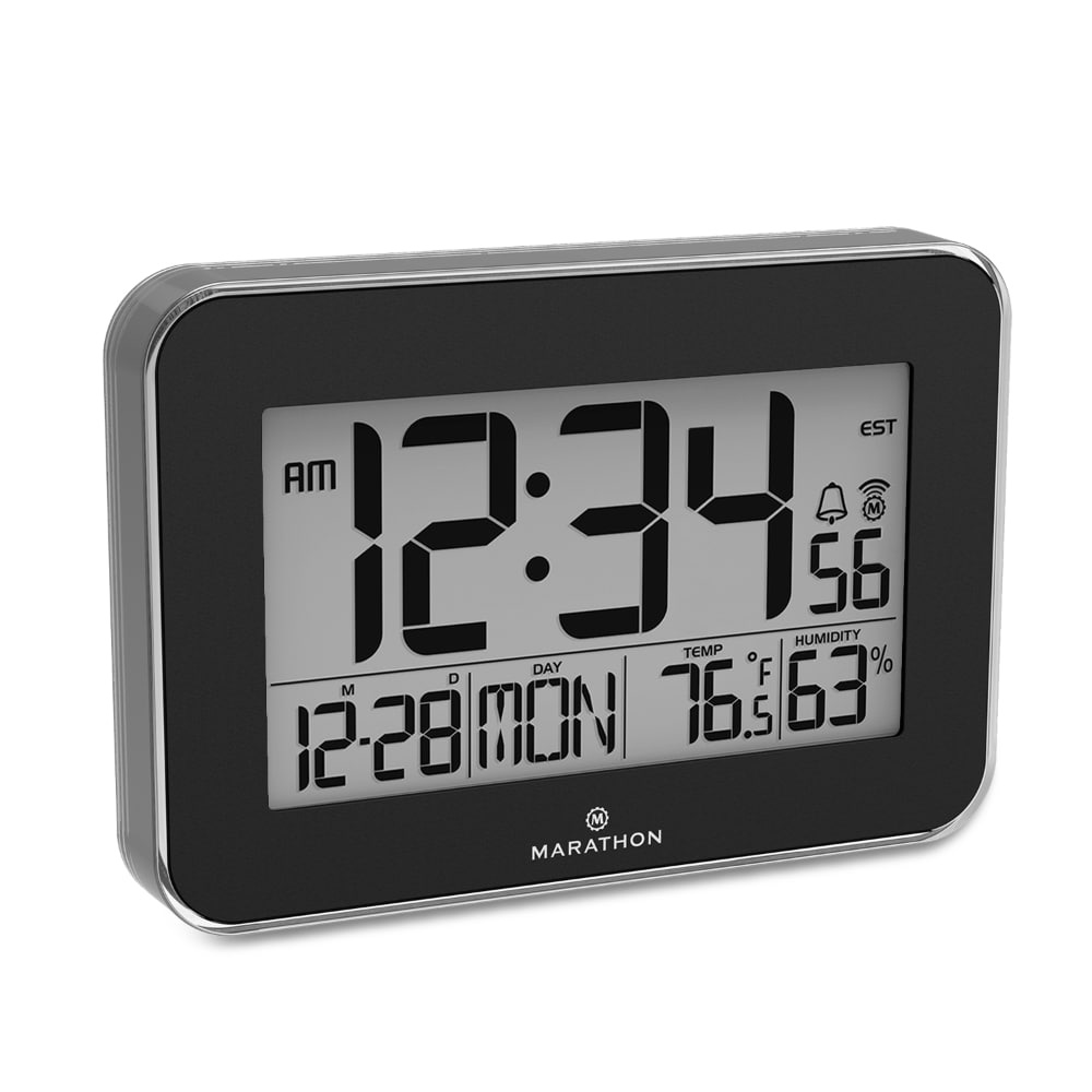 slide 1 of 3, Marathon Watch Crystal Framed Atomic Wall Clock - Black, 1 ct