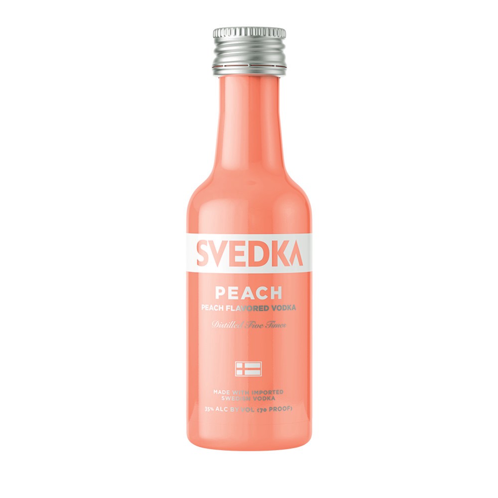slide 1 of 2, SVEDKA Peach Flavored Vodka, 50 mL Plastic Mini Bottle, 70 Proof, 20.29 fl oz